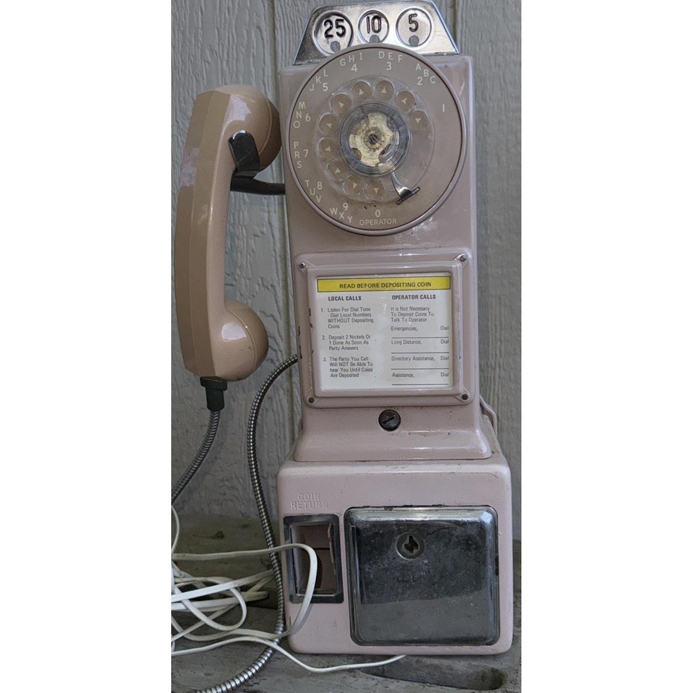 Vintage Rotary Payphone 3 Slot Coin Op Telephone Pink with Keys phone